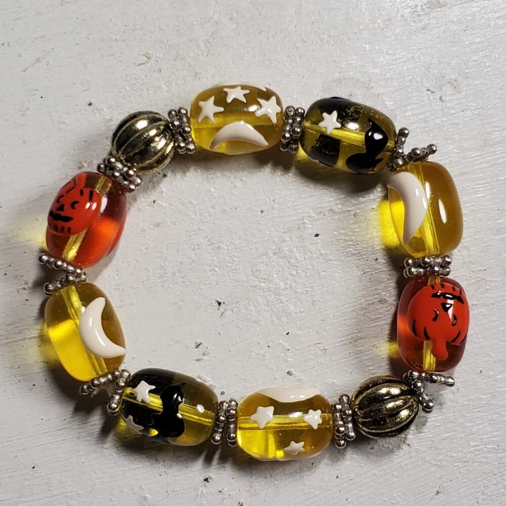 Vintage Bracelet Halloween Glass Beaded Stretchy